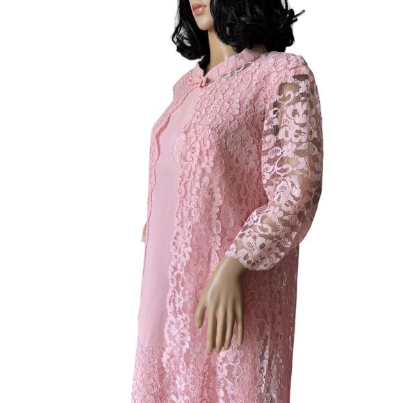50-60's Vintage Pink dress with matching Lace coat Ladies dress size medium - Picture 11 of 17